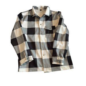 Men's Shein Plaid Black White Button Down Shirt XXL